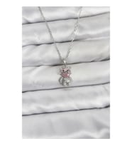 Mey İthalat® 316L Çelik Zincir Gümüş Renk Teddy Bear Model Zirkon Taşlı Kadın Kolye