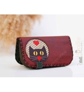 Kedi Aşkı Figürlü Büyük Cüzdan Etnik Bohem Retro Vintage Style - BORDO