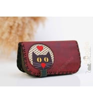 Kedi Aşkı Figürlü Büyük Cüzdan Etnik Bohem Retro Vintage Style - BORDO