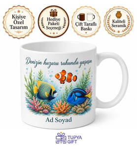 Akvaryum Temalı Tasarım Baskılı Kupa Bardak Hediyelik Porselen Mug