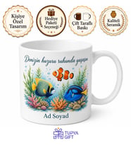 Akvaryum Temalı Tasarım Baskılı Kupa Bardak Hediyelik Porselen Mug