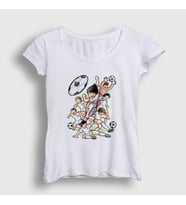 Presmono Kadın Beyaz Niupi Futbol Anime Kaptan Captain Tsubasa T-Shirt 325523tt