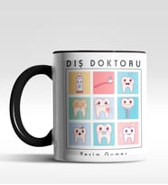 Kişiye Özel Diş Doktoru Tasarımlı Siyah Kupa (Siyah - Beyaz)