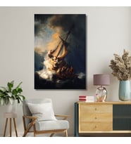 Tekli Dikey Kanvas Duvar Tablosu Rembrandt Celile Denizi'nde Fırtına