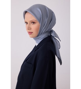 Monogram Desen Saf İpek Twill Eşarp  - 2026 İlkbahar-Yaz (T)   4321 (Lacivert)