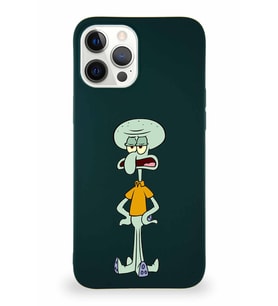 Apple iPhone 12 Pro Max Soft Premier Kapak Squidward Dokunaç Tasarımlı Silikon Kılıf - Yeşil (Şeffaf)
