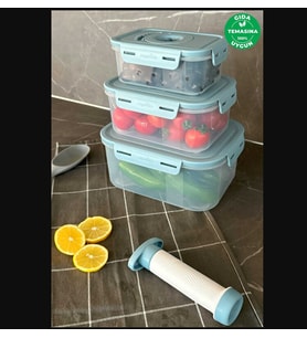 Seoul Taze Ürün Saklama Kabı 4'lü Set (0,6lt + 1,3lt + 2,5lt + Pompa)