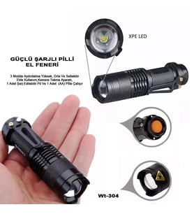 Northcity Wt-304 Mini Şarjlı El Feneri - Zoom LED, 200mt Menzil