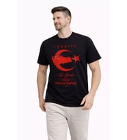 Erkek TÜRKİYE Ay Yıldız Baskılı Taraftar Forma T-Shirt - Siyah