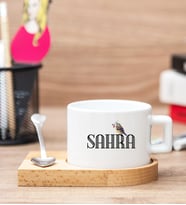 Kişiye Özel Minik Serçe İsim Yazılı Ahşap Altlıklı Fincan