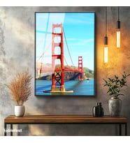 Siyah Renk Metal Çerçeveli Tamperli Cam Tablo San Francisco Kırmızı Köprü Kulesi Şehir Mimari Tablo Duvar Dekoru