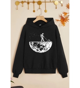 Çocuk Uzay Temalı Baskılı Sweatshirt (Siyah)