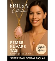 Sertifikalı Gold Renkli Doğal Tel Sargılı Pembe Kuvars Taşı Kolye – Sevgi ve Şefkat Taşı (Çok Renkli)