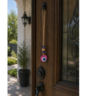 Nazar Boncuğu Dikiz Aynası Süsü Pembe Renkli 3 cm Duvar Süsü El Yapımı Cam Kapı Süsü