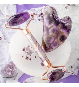 Ametist Taşı Masaj Takımı - Roller ve Gua Sha Kalpli Set (Karışık)