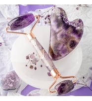 Ametist Taşı Masaj Takımı - Roller ve Gua Sha Kalpli Set (Karışık)