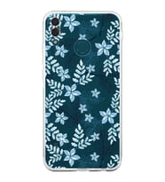 PrintiFy Huawei Y9 2019 Uyumlu Kamera Korumalı Floral Mavi Tasarımlı Şeffaf Silikon Kılıf