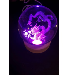 Dragon Ejderha 3D Led Işık Cam Küre Çok Renk Gece Lambası Feng Shui 8 cm Mega Boy Koruyucu