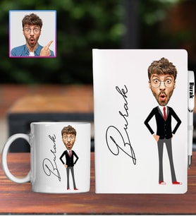 Kişiye Özel Karikatür Tasarım Defter Kalem Kupa Hediye Seti 96311