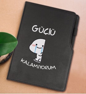 BK Gift Güçlü Kalamıyorum Tasarımlı Siyah Termo Deri Not Defteri 15x21cm-1