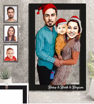 Kişiye Özel Yılbaşı Aile Karikatürlü 3D Ahşap Tablo 30x47 Model-1