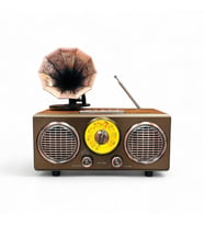 Gramafon Görünüm Ahşap Nostalji Radyo,Bluetooth Özellikli Gramafon Nostaljik Radyo (Ekru-Koyu Kahve)