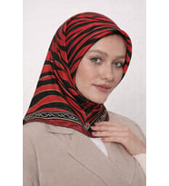 Kristal Eşarp - 06102 (Siyah-Kırmızı)