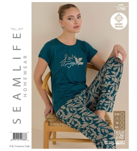 Seamlife Kadın Lüx Extra Yumuşak %100 Pamuk Viskon Kısa Kollu Pijama Takımı (Yeşil)