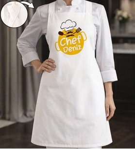 BK Gift Kişiye Özel İsimli Çapraz Askılı Beyaz Mutfak Önlüğü - 7, Aşçı Önlüğü, Şef Önlüğü, Anneye Hediye