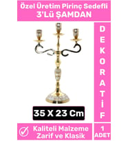 Yeni Seri Yüksek Kaliteli Dekoratif Şık Tasarım Hediyelik Biblo Mumluk Pirinç Sedefli 3'lü ŞAMDAN