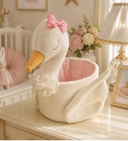 Premium El Yapımı Kuğu Tasarımlı Peluş Kız Bebek Odası Düzenleyici Organizer Sepet