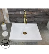 Sipahi Marble Afyon Beyaz Mermer Klasik Kare Lavabo