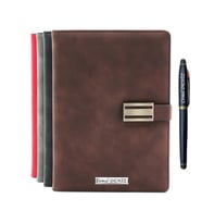 Kişiye Özel Metal Klipsli Premium Defter ve Roller Kalem Seti - Renk Seçenekli (Kahverengi)