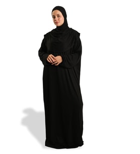 Siyah Tek Parça Namaz Elbisesi Viskon Düz 2503_01