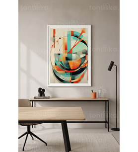 Geometrik Renklerin Dansı Soyut Geometrik Desenler 1. Kalite Ahşap Çerçeveli Tablo