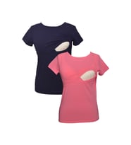 LuvmaBelly MYRA2504_2506 Emzirme tshirt seti (Lacivert-Pembe)