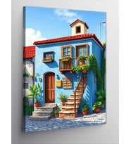 Kanvas Tablo Renkli Akdeniz Evi