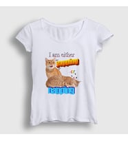 Presmono Kadın Beyaz Yapping Hediye Turuncu Kedi Kedili T-Shirt 505193tt