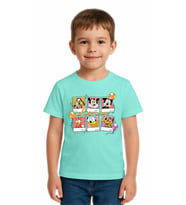 Unisex Disney Baskılı Çocuk Tişört pamuklu penye kumaş (Mint)