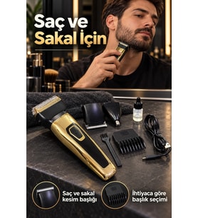Saç Sakal Tıraş Makinesi Üç Değiştirilebilir Başlıklı