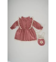 KIZ BEBEK UZUN KOL PAPATYA DESENLİ ÇANTALI ELBİSE (Pudra)