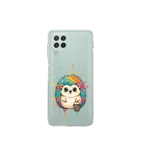 Samsung Galaxy A22 ile Uyumlu Splash Kirpi Tasarımlı Şeffaf Silikon Kılıf