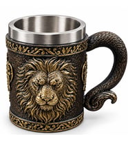 Aslan Figürlü 3 D Kabartmalı Paslanmaz Çelik Kupa Bardak