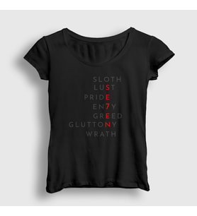Presmono Kadın Beyaz Sins Movie Seven Se7en T-Shirt 539971tt (Siyah)