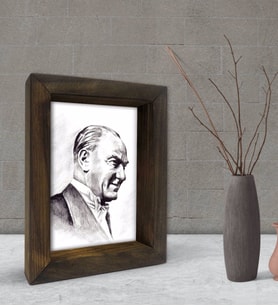 BK Gift Atatürk Tasarımlı Dekoratif Doğal Masif Ahşap Çerçeve 15x20cm-20 (Beyaz)