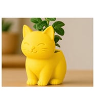 Alvera Sevimli Kedi Saksı – 3D Baskı Figürlü Minik Yeşil Saksısı-Sarı