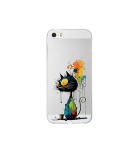 Iphone 5 ile Uyumlu Splash Kedi Tasarımlı Şeffaf Silikon Kılıf