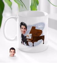 BK Gift Kişiye Özel Erkek Müzik Öğretmeni Karikatürlü Beyaz Kupa Bardak-1
