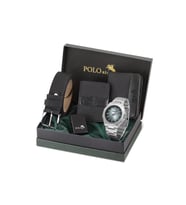 Polo Air Erkek Kol Saati Kemer Cüzdan Kartlık Çakmak Hediyelik Kutusunda Gümüş Yeşil Set PL-7071E4 (Mavi-Gümüş)