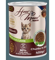 HOW MEOW 12 ADET JÖLELİ PARÇA ETLİ YAVRU KEDİ YAŞ MAMASI KUZULU 400 GRAM